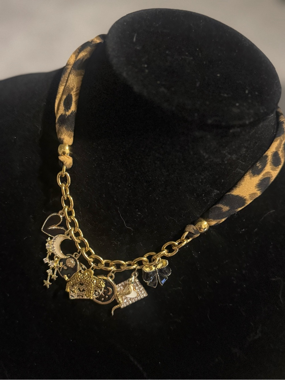 Gold Charm Leopard Print Necklace - Women Jewelry